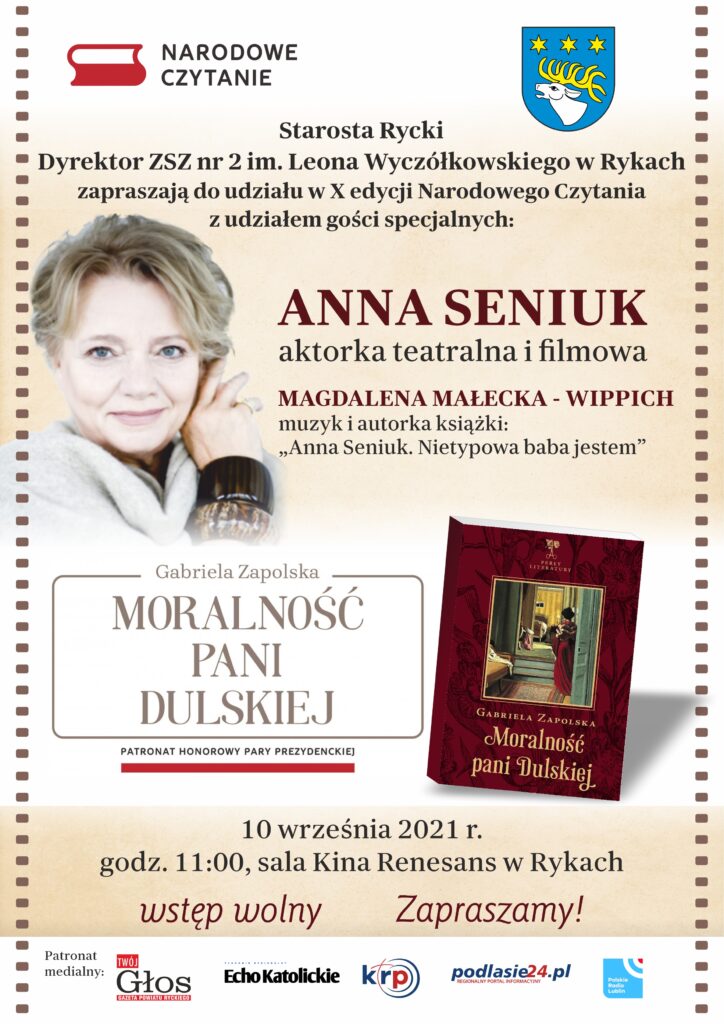 plakat z Anną Seniuk - zaproszenie na narodowe czytanie